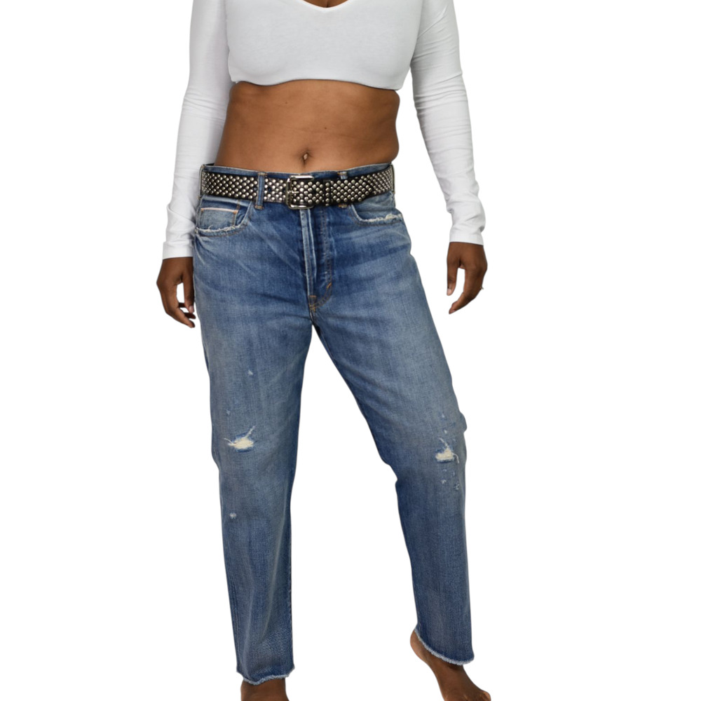 Vince Union Slouch Jeans Blue Distressed Relaxed Crop Rigid Cotton Button Fly 28